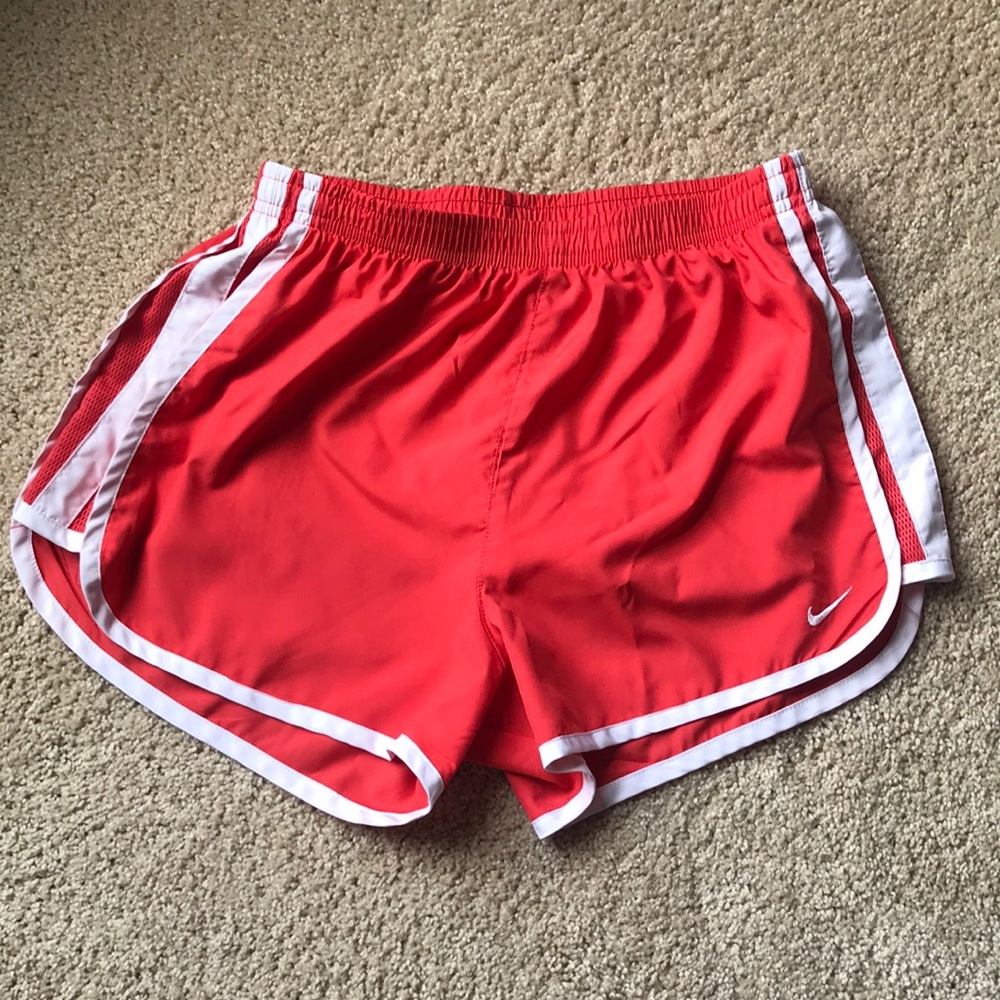 Nike running shorts dark coral & white